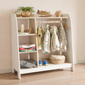 Montessori clothing storage with shelves in a nursery. Playroom storage furniture for kids.