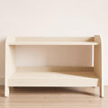 Montessori wooden low bookcase with two shelves.
