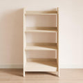Wooden narrow nursery bookcase with four shelves.