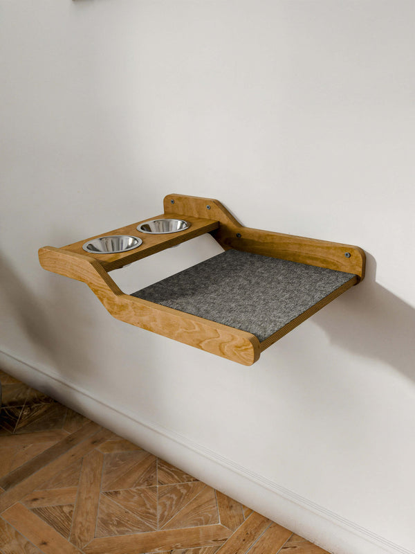 Floating Cat Feeder – Raised Cat Bowl Wall Shelf