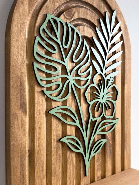 Rustykalna półka ścienna z litego drewna i wieszak na ubrania, wykończenie w kolorze ciemnego dębu, organizer do przedpokoju i uchwyt na klucze