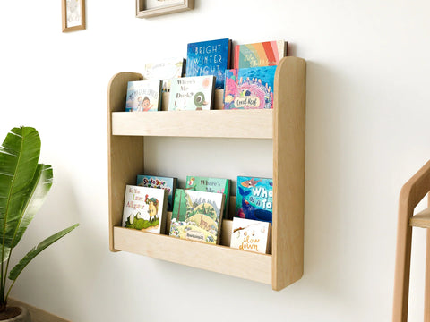 Wall-Mounted Kids Bookshelf with Sections Natural Wood — CIRRO