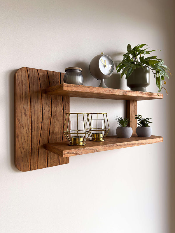 Mid-Century Floating Wall Shelf – 2-Level Wooden Floating Shelf