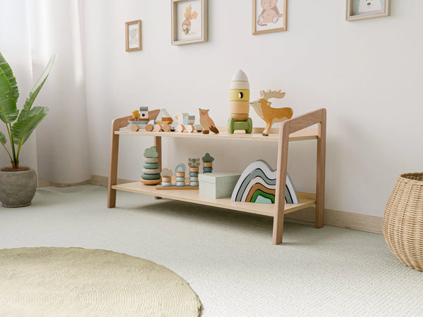 Wide Wooden Shelf for Kids – Two-Tier Modern Design - Woodz