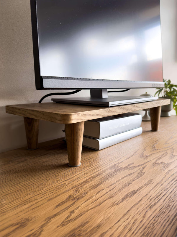 Wooden Monitor Stand – Minimal Desk Riser with Tapered Legs
